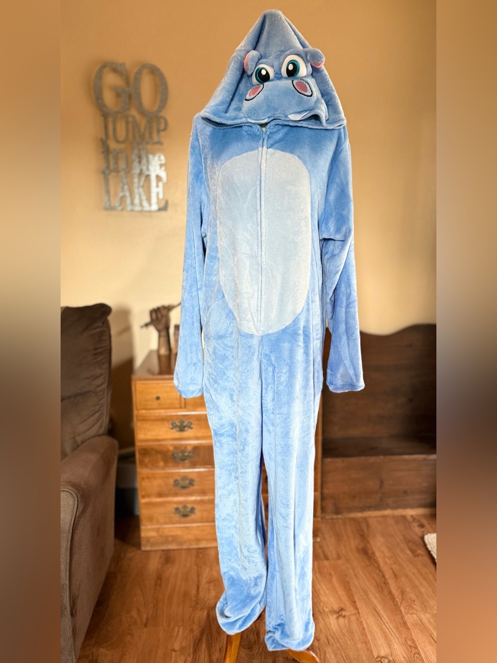 Unisex Blue Hippo Plush Onesie Costume